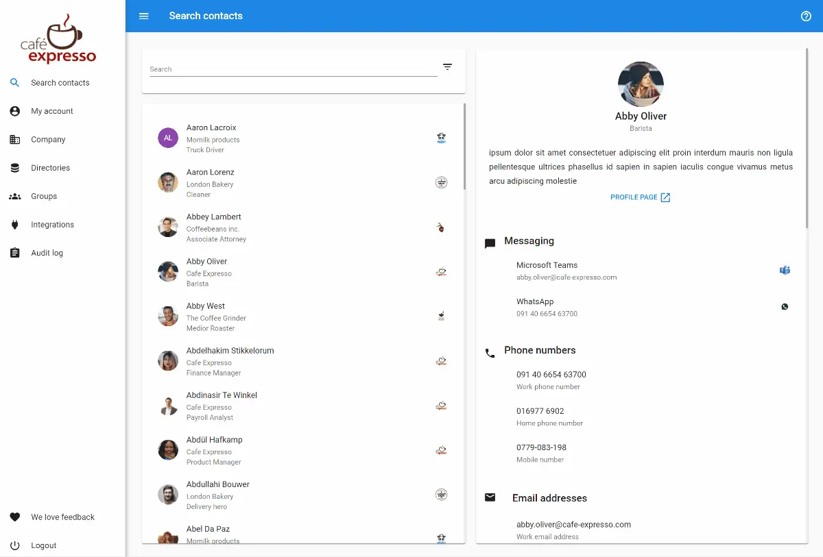 Federated Directory search interface spanning trusted partner companies